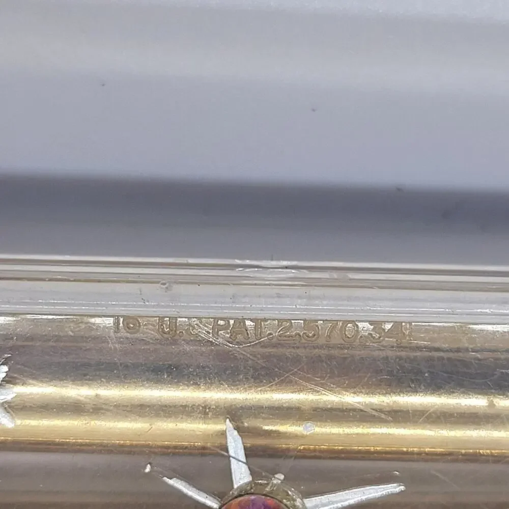 Mid Century Atomic Pen Set‎ Gold Star Rhinestone Clear Case Statement Piece